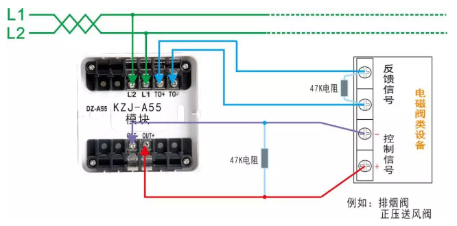 KZJ-A55輸入輸出模塊(電磁閥類)接線圖